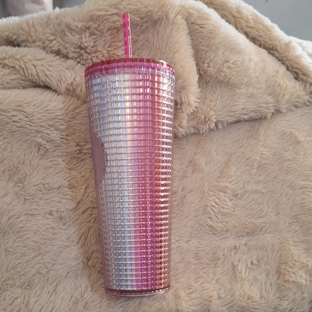 Starbucks 2023 Iridescent Pink Silver Bubblegum Grid Cold Tumbler- NEW
